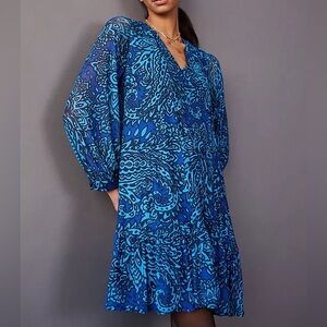 Anthropologie Blue Paisley Knee Length Dress